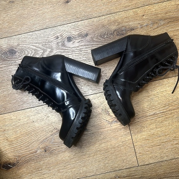 Jeffrey Campbell Legion Black Leather Lace Up Chunky Ankle Boots Size 8.5M - Picture 5 of 10